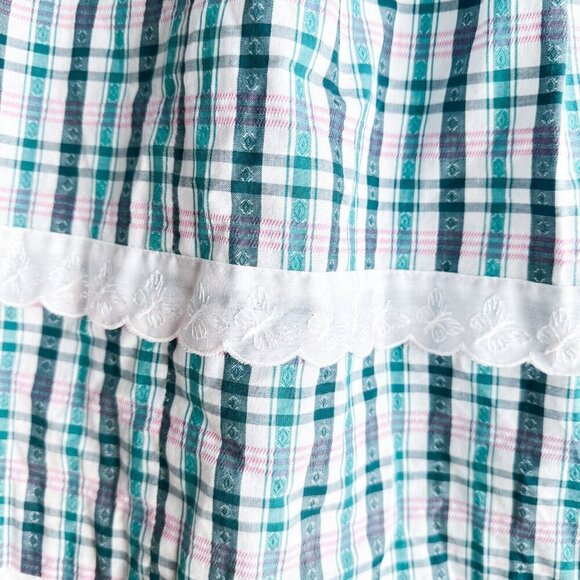 Vintage Check Print Green White Picnic Table Motif Midi Skirt S - Picture 3 of 9